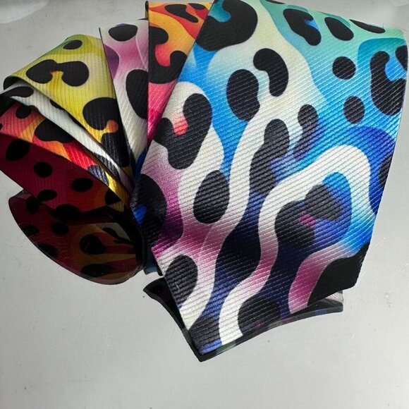 Tie Trippy Cheetah Leopard Rainbow Necktie Hippie Psychedelic Tie Dye Rave Gift - Picture 11 of 11
